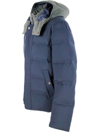 Kired Down Jacket In Technical Fabric Padded With Real Goose Down With Detachable Hood In Contrasting Color And Closure With Zip And Buttons