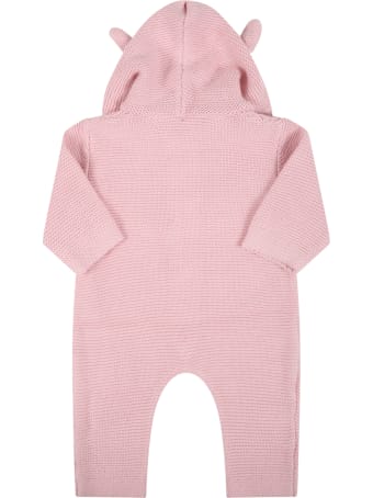 Stella McCartney Kids Pink Jumpsuit For Baby Girl With Bears Ears