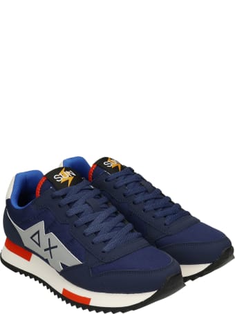 Sun 68 Niki Solid Sneakers In Blue Leather And Fabric