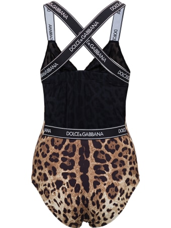 Dolce & Gabbana Animalier Swimsuit With Logo Band