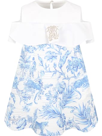 Roberto Cavalli White Dress For Girl With Flowers