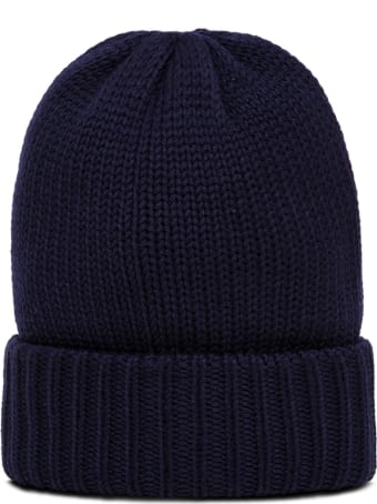 Moncler Grenoble Blue Wool Hat With Logo Patch
