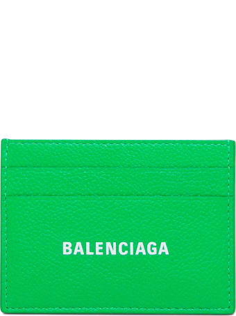 Balenciaga Green Leather Card Holder With Logo