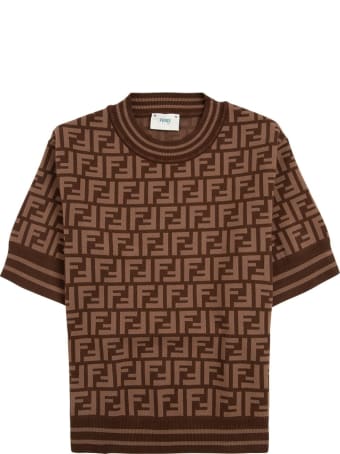 Fendi Brown T-shirt In Ff Viscose Blend