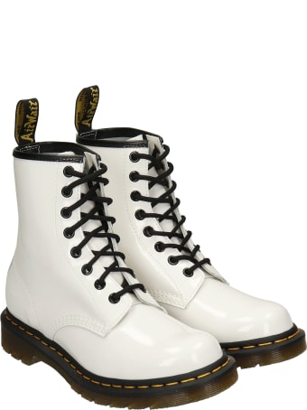 Dr. Martens 1460 Combat Boots In White Patent Leather