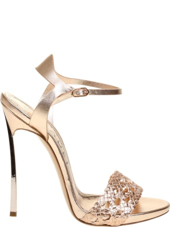 Casadei Versilia Sandal With Woven Vegan Leather And Gold Laminated Leather