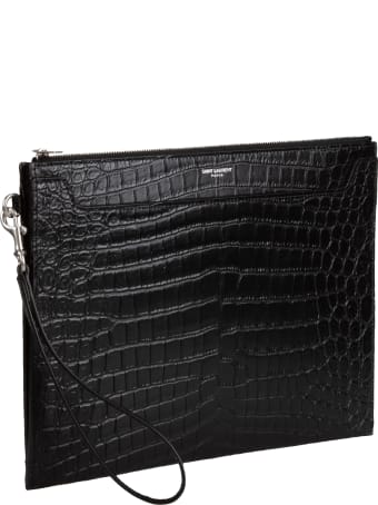 Saint Laurent Croco Embossed Logo Ipad Holder