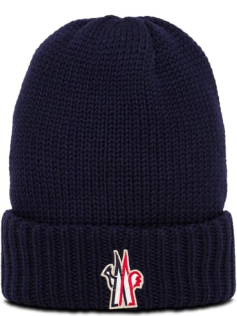 Moncler Grenoble Blue Wool Hat With Logo Patch