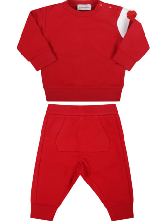 Moncler Red Tracksuit For Baby Kids With Patch