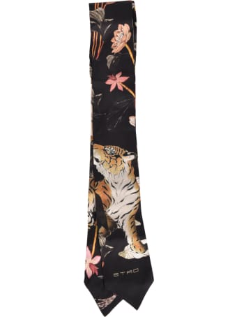 Etro Tiger Floral Print Neck Tie