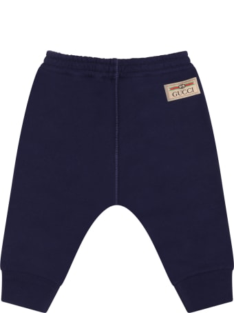 Gucci Blue Sweatpants For Baby Boy With Patch Logo