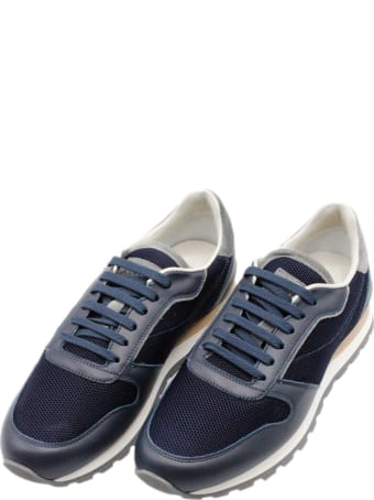 Brunello Cucinelli Sneacker Runners In Leather And Fabric With Details In Contrasting Color