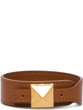 Valentino Garavani Brown Leather Bracelet With Stud Detail