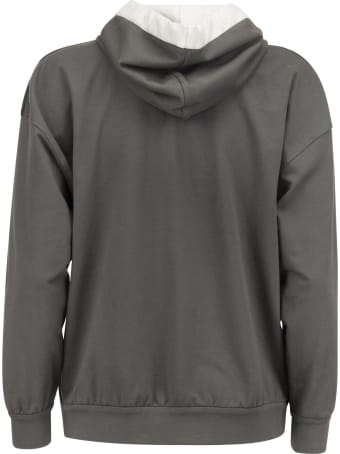 Brunello Cucinelli Paneled Topwear In Light Stretch Cotton Fleece With Hood And 'shiny Patch Pocket'.