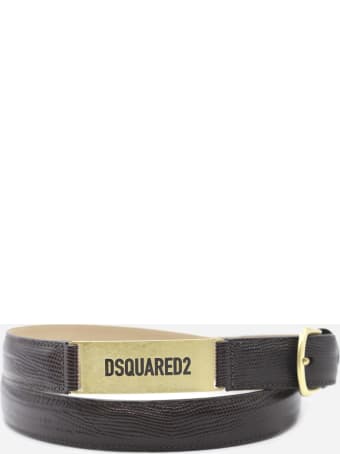 Dsquared2 Embossed Leather Belt With Logo Plate
