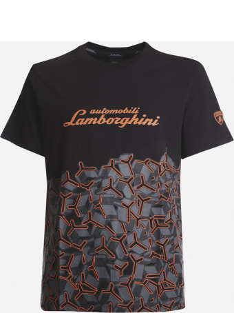 Automobili Lamborghini Cotton T-shirt With All-over Contrasting Print