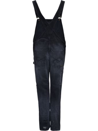 Washington Dee-Cee Black Denim Dungarees With Logo