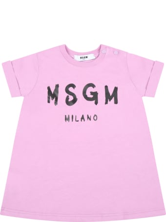 MSGM Lilac Dress For Babygirl With Logo