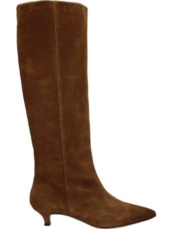 Alchimia Low Heels Boots In Brown Suede