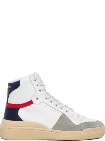 Saint Laurent Sl24 Mid-top Canvas And Leather Sneakers