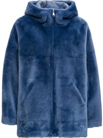 Blancha Reversible Light Blue Leather And Wool Fur