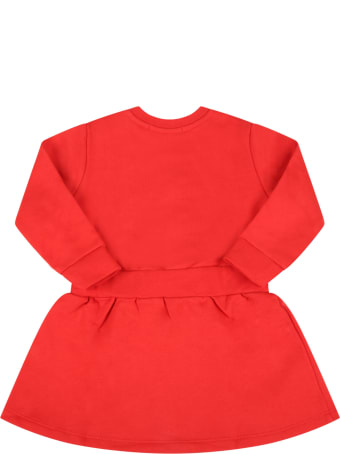 MSGM Red Dress For Baby Girl With Logo