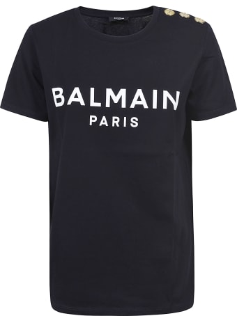 Balmain Logo Print Button Embellished T-shirt