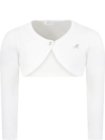 Monnalisa Ivory Cardigan For Girl With Logo