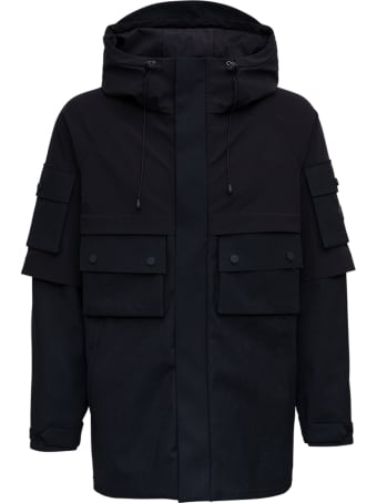 Lardini Black Quilted Nylon And Wool Jacket