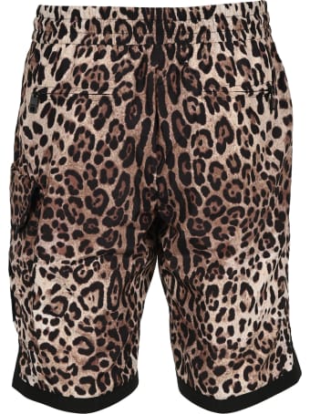 Dolce & Gabbana Dolce&gabbana Leopard-print Nylon Shorts With Dg Patch