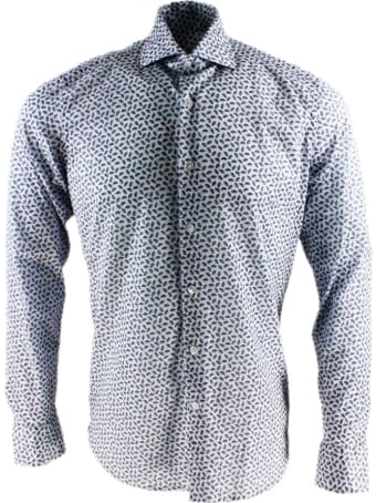Sonrisa Luxury Shirt In Soft, Precious And Very Fine Stretch Cotton Flower With French Collar In Two-tone Circles Print