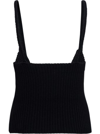 Laneus Black Ribbed Wool Blend Tank Top