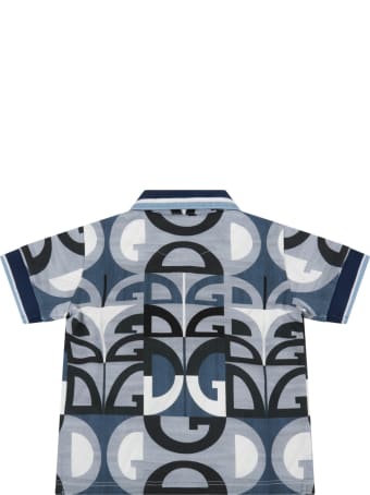 Dolce & Gabbana Light Blue Polo Shirt For Babyboy With Logos