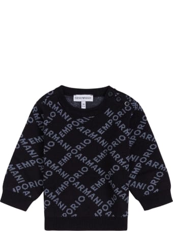 Emporio Armani Wool Blend Sweater With Allover Logo