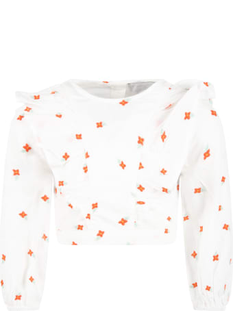 Stella McCartney Kids White Blouse For Girl With Flowers