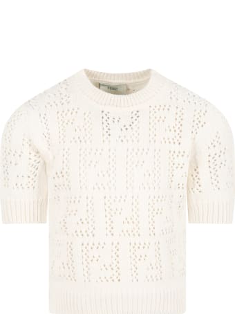 Fendi Ivory Sweater For Kids With Double Ff