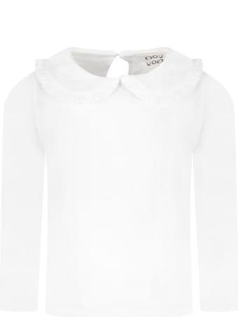 Douuod White T-shirt For Girl With Black Logo