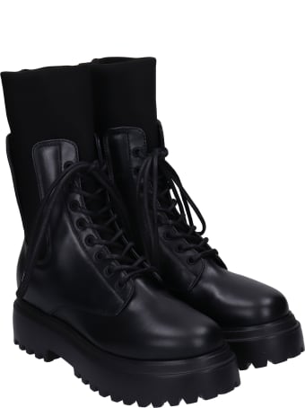 Le Silla Combat Boots In Black Leather