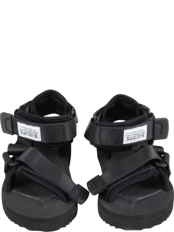 SUICOKE Black Depa Sandals For Kids With Logo