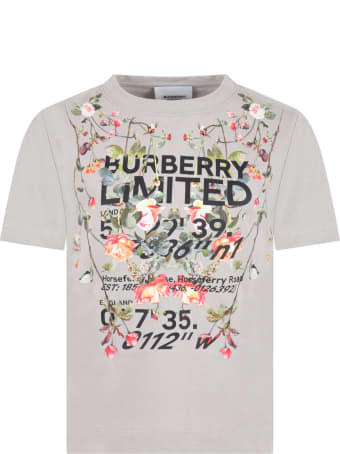 Burberry Grey T-shirt For Kids With Flowers