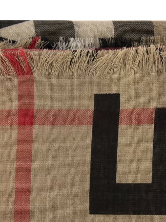 Burberry Large Wool And Silk Scarf With Tartan Pattern And Horseferry Print