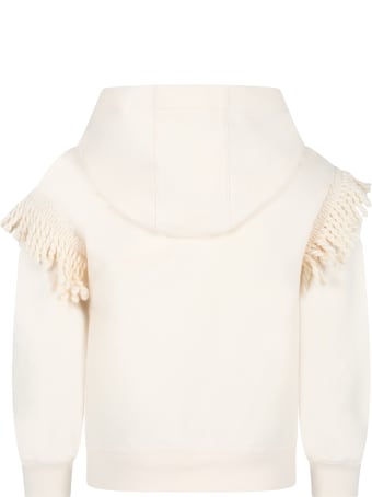 Ermanno Scervino Junior Ivory Sweatshirt For Girl With Logo Patch