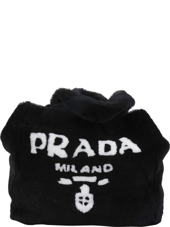 Prada Fur Detail Logo Shopper Bag