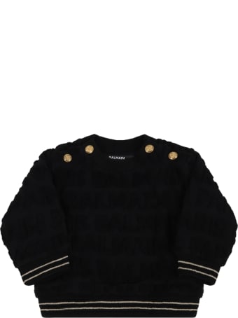 Balmain Black Sweatshirt For Babykids With Logo
