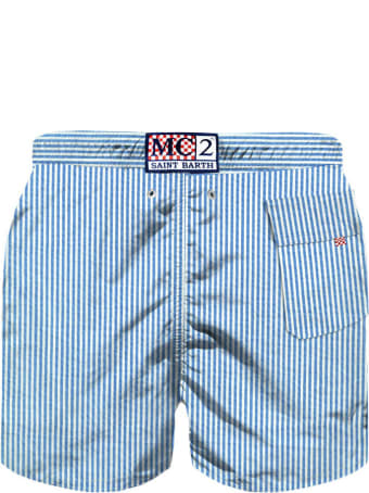 MC2 Saint Barth Light Blue Striped Cotton Swim Shorts For New Born