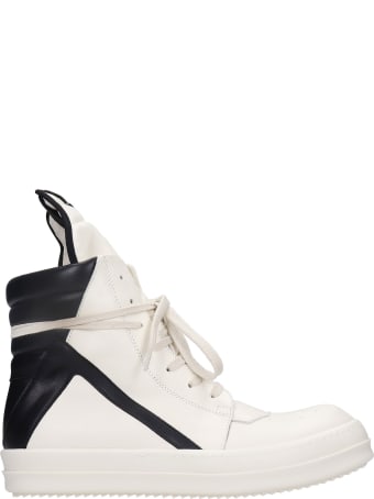 Rick Owens Geobasket Sneakers In White Leather