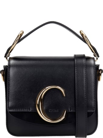 Chloé Mini Chloe C Hand Bag In Black Suede And Leather