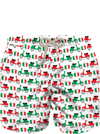 MC2 Saint Barth Vespa© Flag Print Boy's Swim Trunks - Vespa® Special Edition