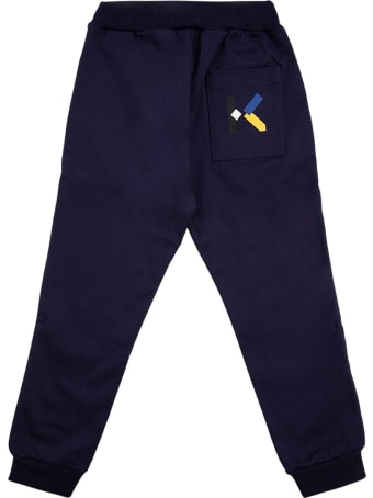 Kenzo Kids Blue Quilted Cotton Joggers With Logo
