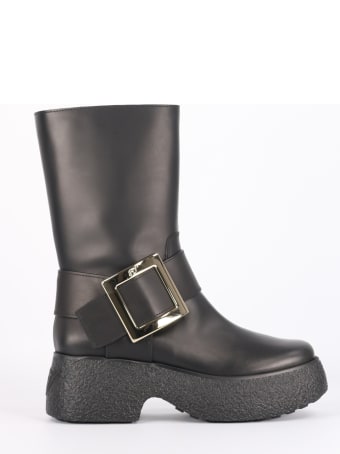 Roger Vivier Viv 'rangers Platform Biker Boots Black